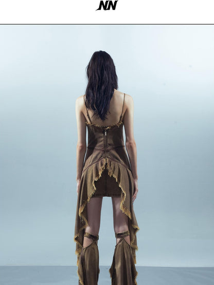 NORTH NODE Almond Frayed Ruffle Asymmetric Women&