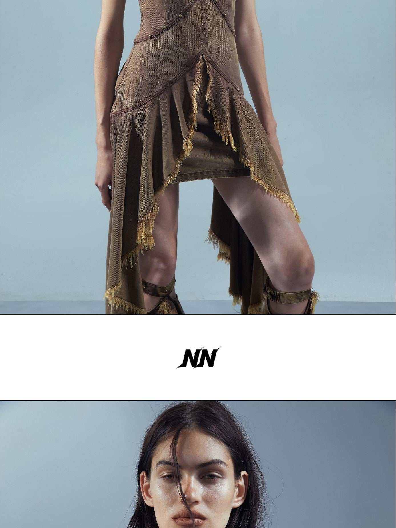 NORTH NODE Almond Frayed Ruffle Asymmetric Women&
