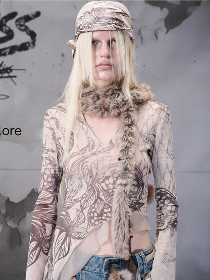 NORTH_NODE_Apricot_Beaded_Floral_Print_Asymmetric_Ruffle_Vneck_Women&