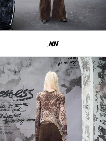 NORTH NODE Apricot Beaded Floral Print Asymmetric Ruffle Vneck Women&