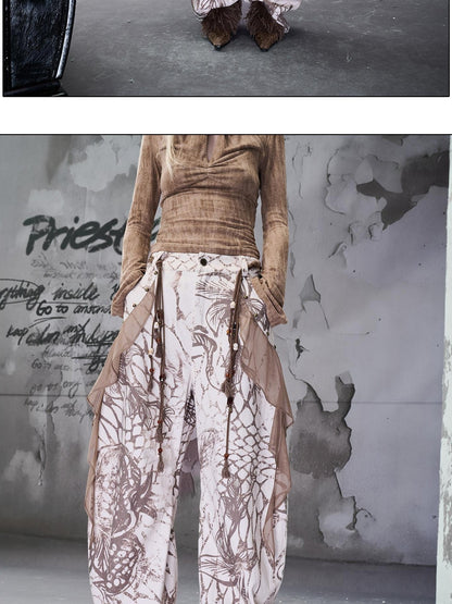NORTH NODE Apricot Floral Print Patchwork Women&