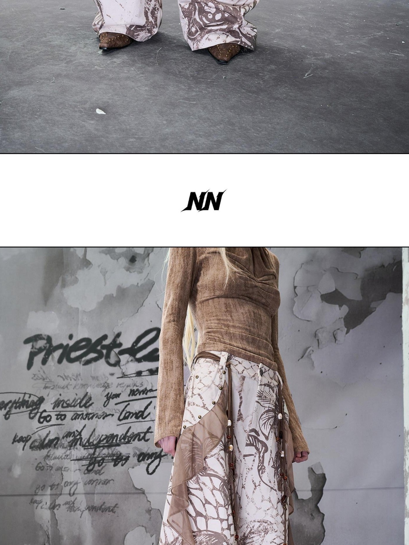 NORTH NODE Apricot Floral Print Patchwork Women&