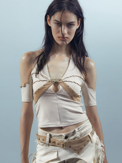 NORTH_NODE_Apricot_Patchwork_Studded_Ruffle_Halter_Women&
