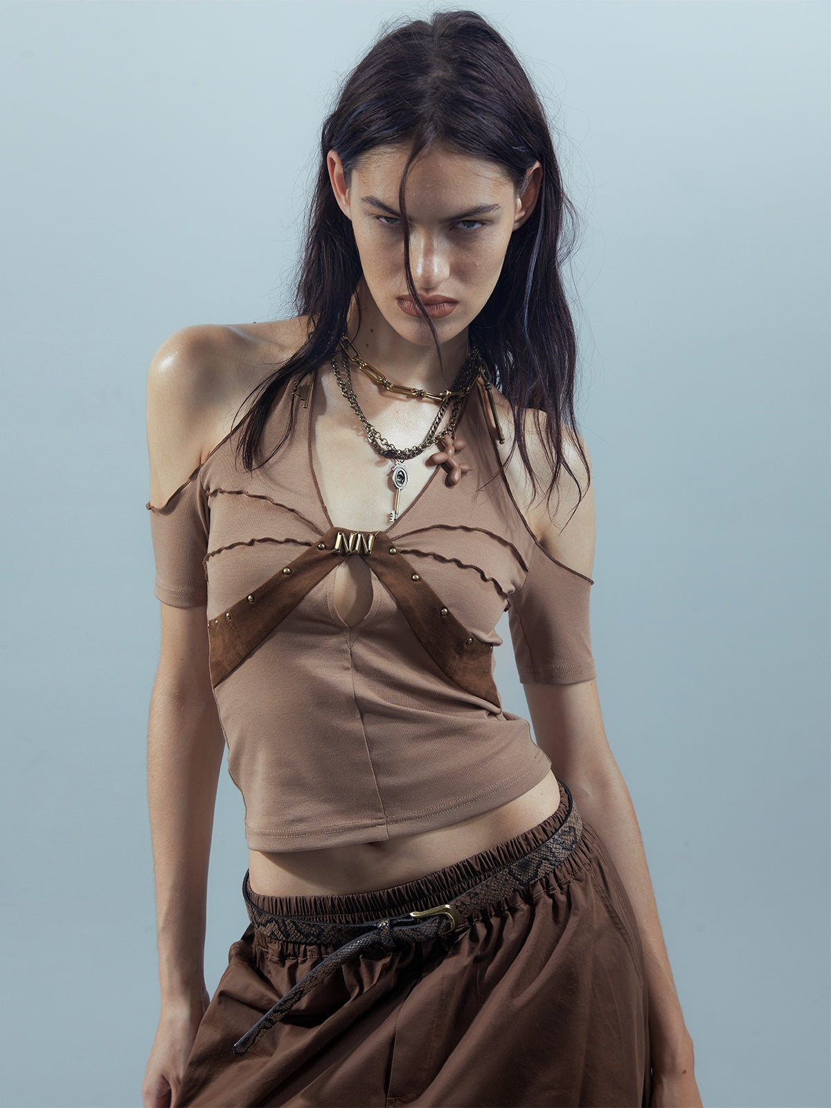 NORTH_NODE_Apricot_Patchwork_Studded_Ruffle_Halter_Women&
