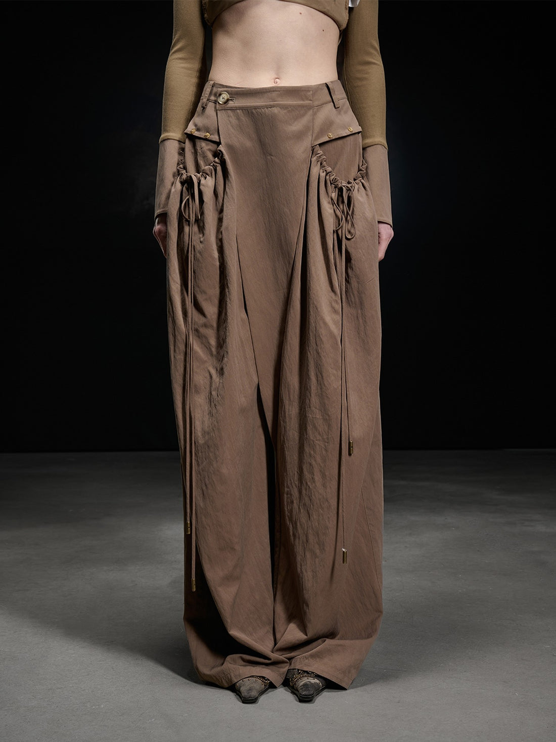 NORTH NODE Apricot Pleated Drawstring Pockets Drapey Women&