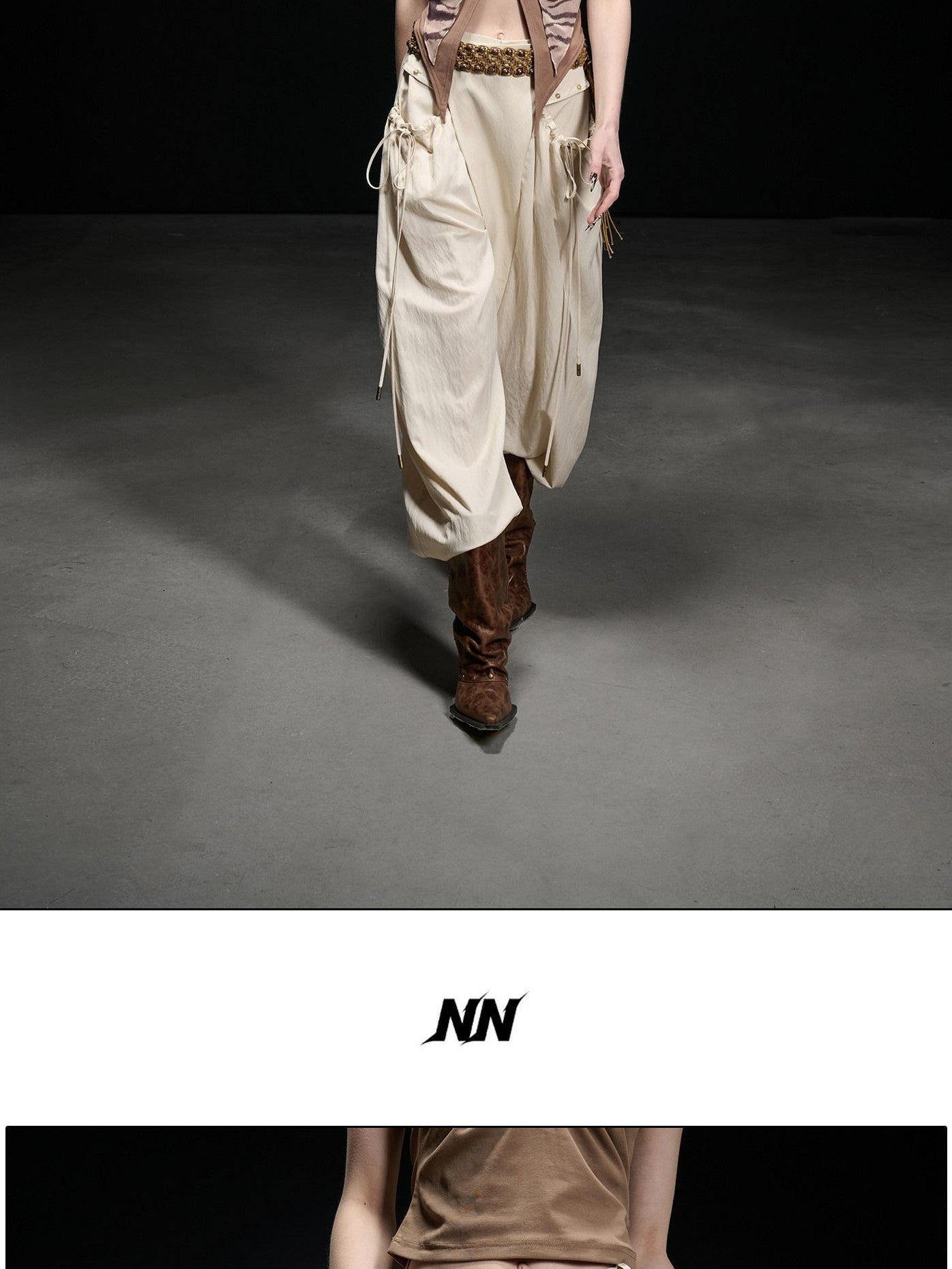 NORTH NODE Apricot Pleated Drawstring Pockets Drapey Women&