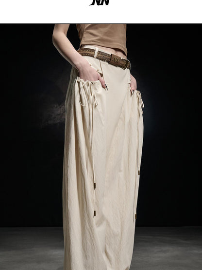 NORTH NODE Apricot Pleated Drawstring Pockets Drapey Women&