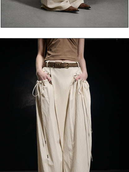NORTH NODE Apricot Pleated Drawstring Pockets Drapey Women&