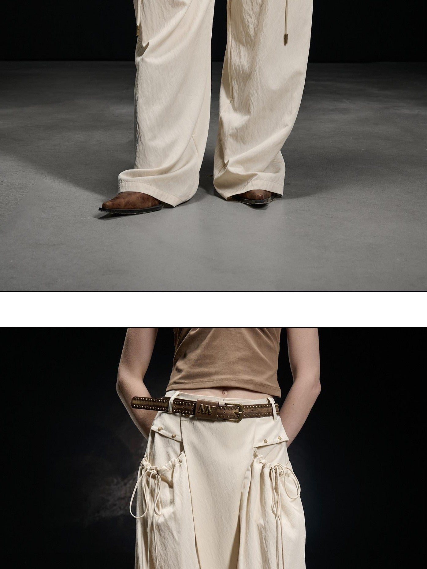 NORTH NODE Apricot Pleated Drawstring Pockets Drapey Women&
