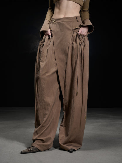 NORTH NODE Apricot Pleated Drawstring Pockets Drapey Women&