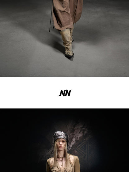 NORTH NODE Apricot Pleated Drawstring Pockets Drapey Women&