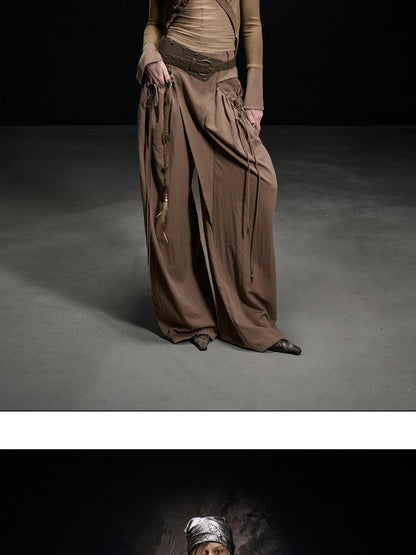 NORTH NODE Apricot Pleated Drawstring Pockets Drapey Women&