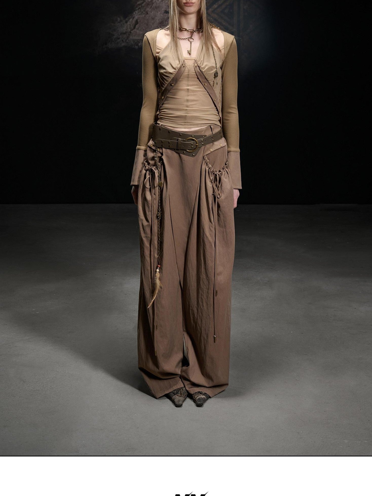NORTH NODE Apricot Pleated Drawstring Pockets Drapey Women&