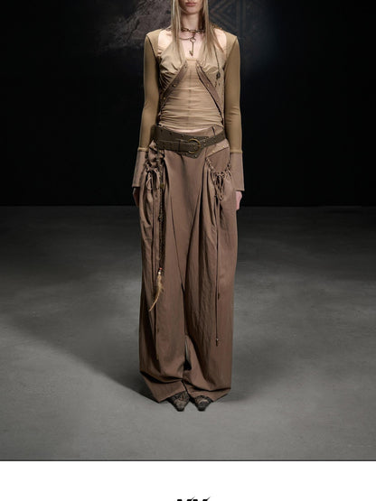 NORTH NODE Apricot Pleated Drawstring Pockets Drapey Women&
