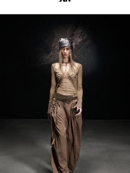 NORTH NODE Apricot Pleated Drawstring Pockets Drapey Women&
