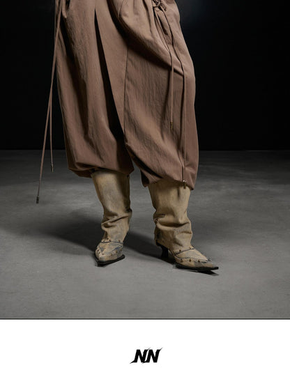 NORTH NODE Apricot Pleated Drawstring Pockets Drapey Women&