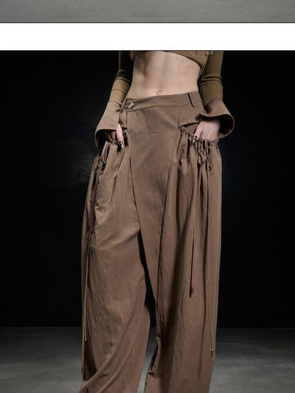 NORTH NODE Apricot Pleated Drawstring Pockets Drapey Women&