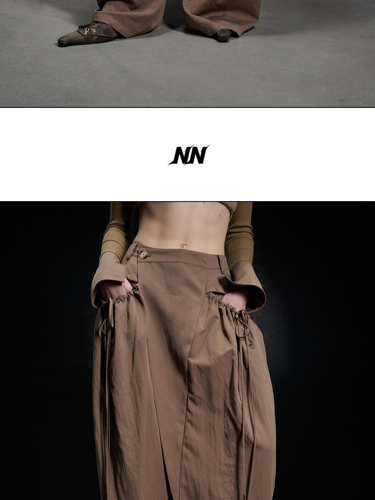 NORTH NODE Apricot Pleated Drawstring Pockets Drapey Women&