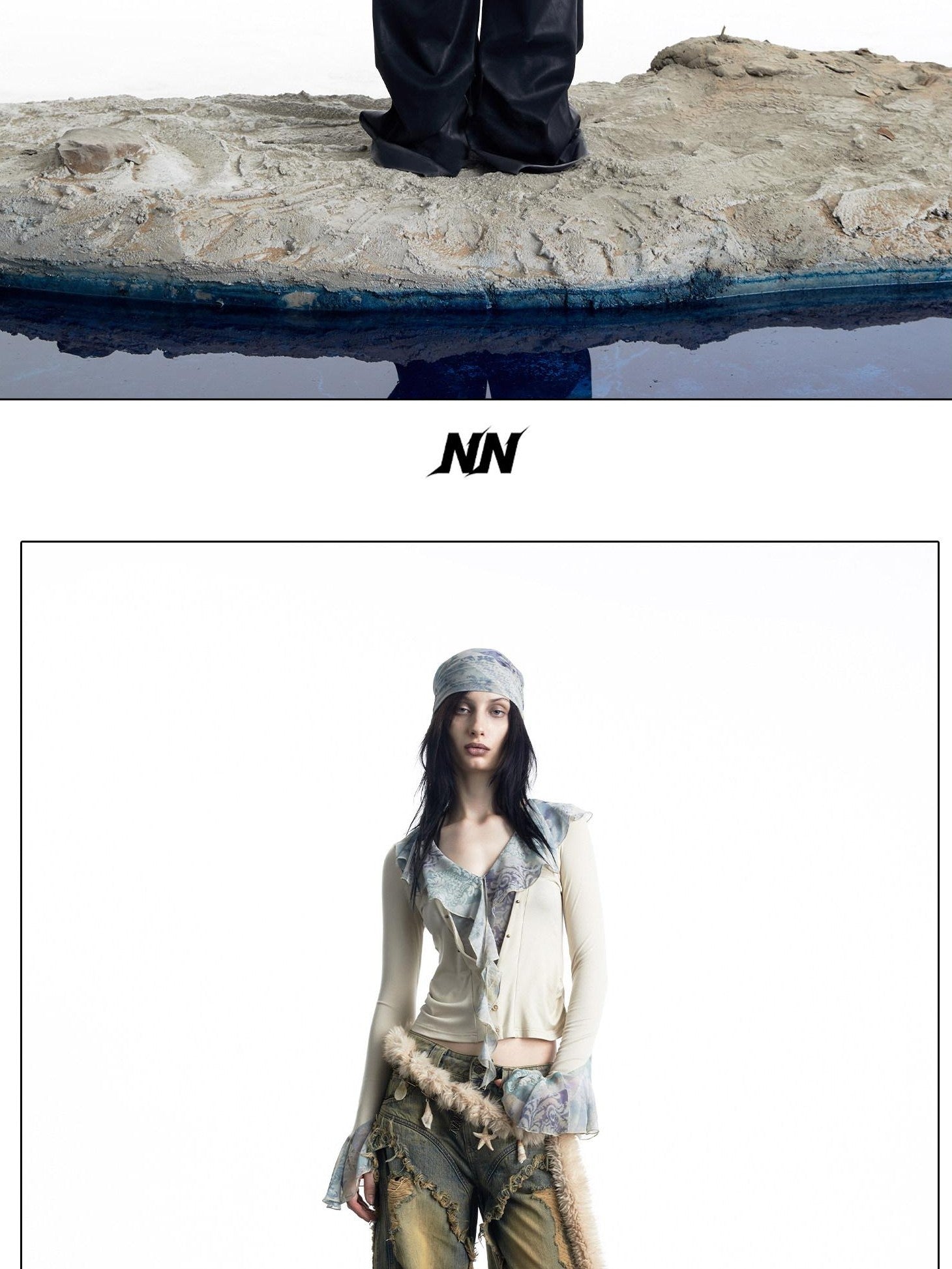 NORTH NODE Apricot Ruffle Patchwork V-neck Pullover Knitted Women&