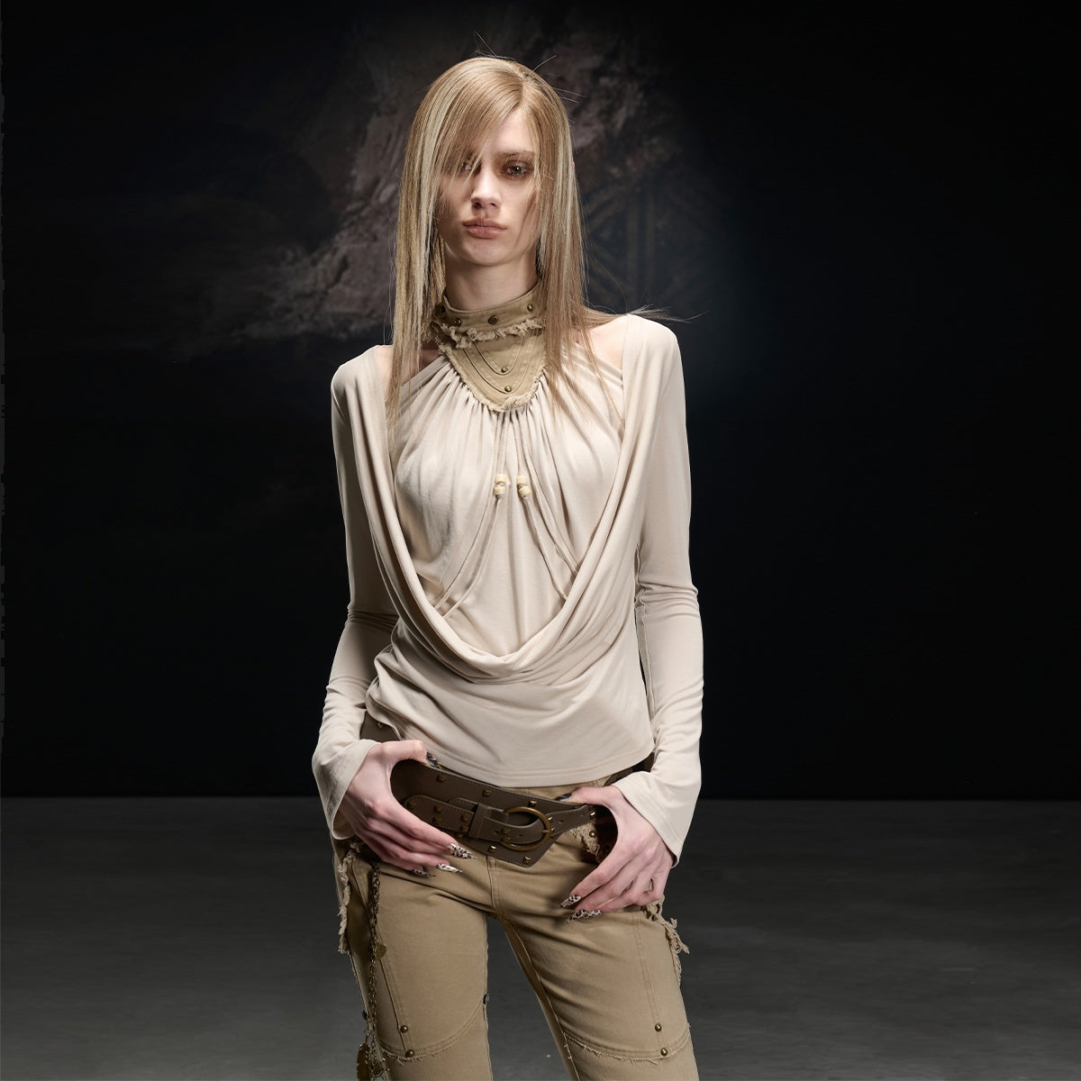 NORTH_NODE_Apricot_Washed_Spliced_Ruched_Scoop_Neck_Women&