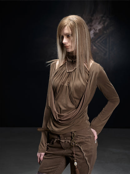 NORTH_NODE_Apricot_Washed_Spliced_Ruched_Scoop_Neck_Women&