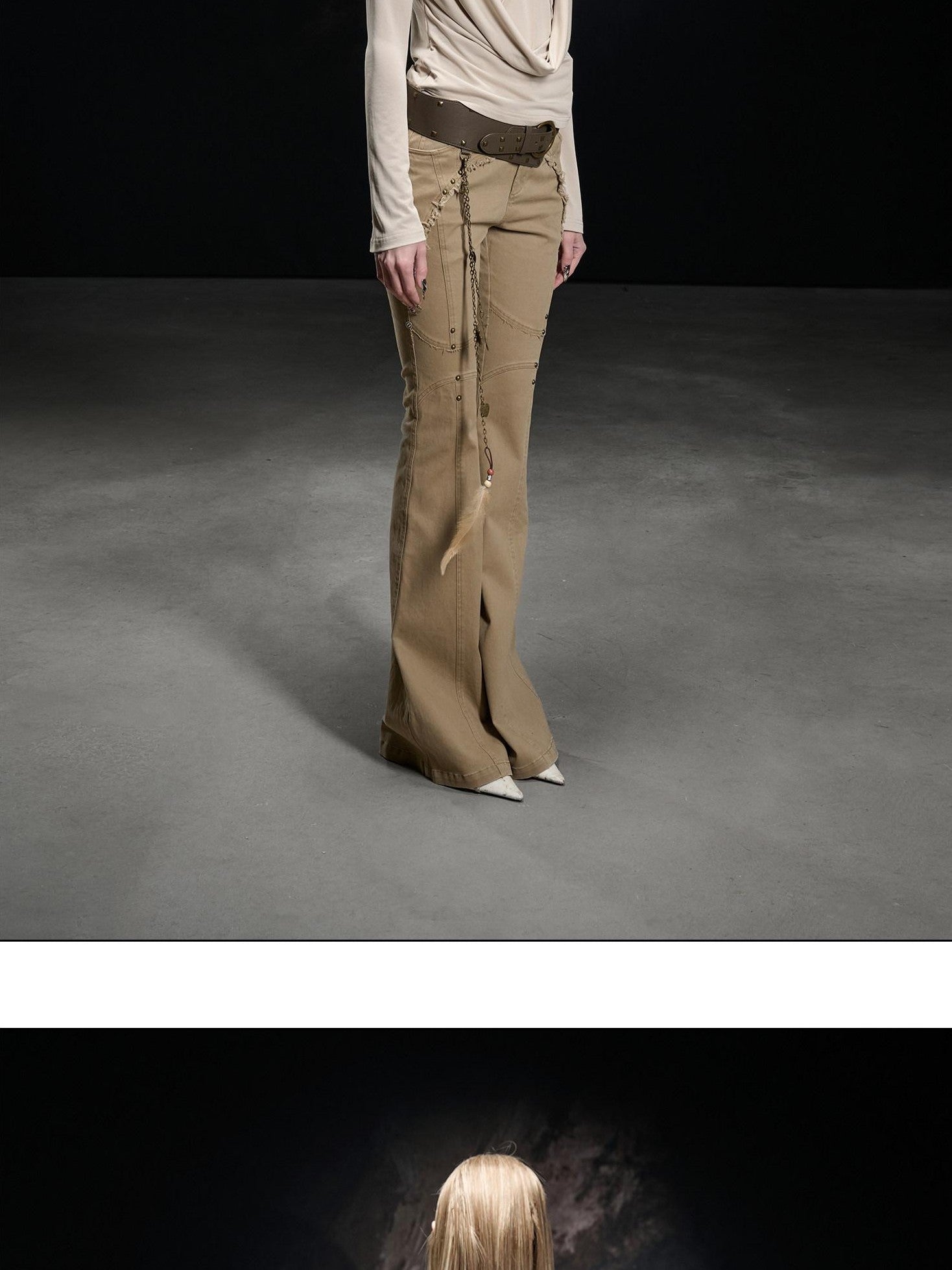 NORTH NODE Apricot Washed Spliced Ruched Scoop Neck Women&