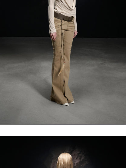 NORTH NODE Apricot Washed Spliced Ruched Scoop Neck Women&