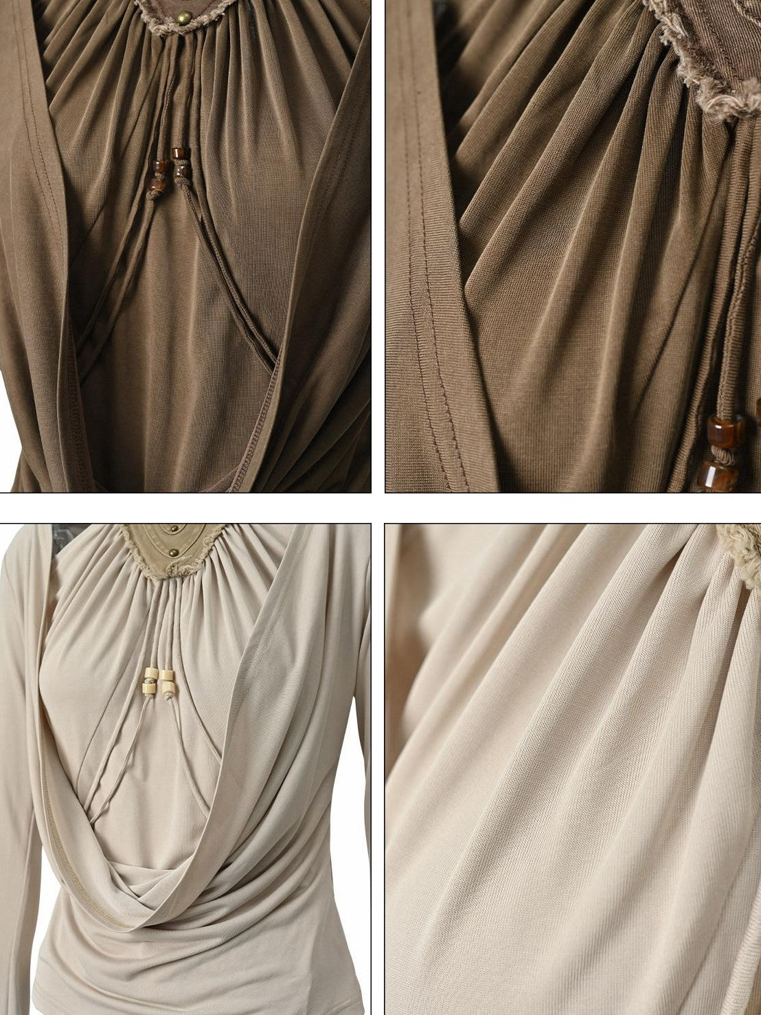 NORTH NODE Apricot Washed Spliced Ruched Scoop Neck Women&
