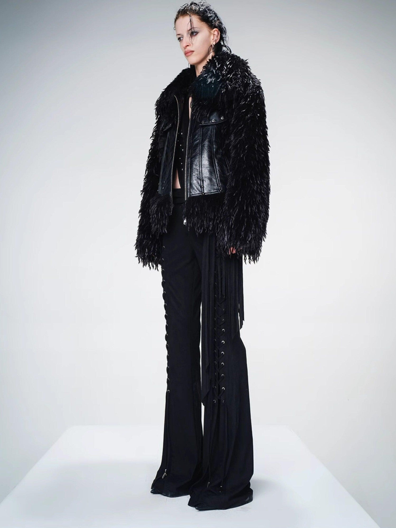 NORTH NODE Armor Inspired Panelled Leather Trim Women&