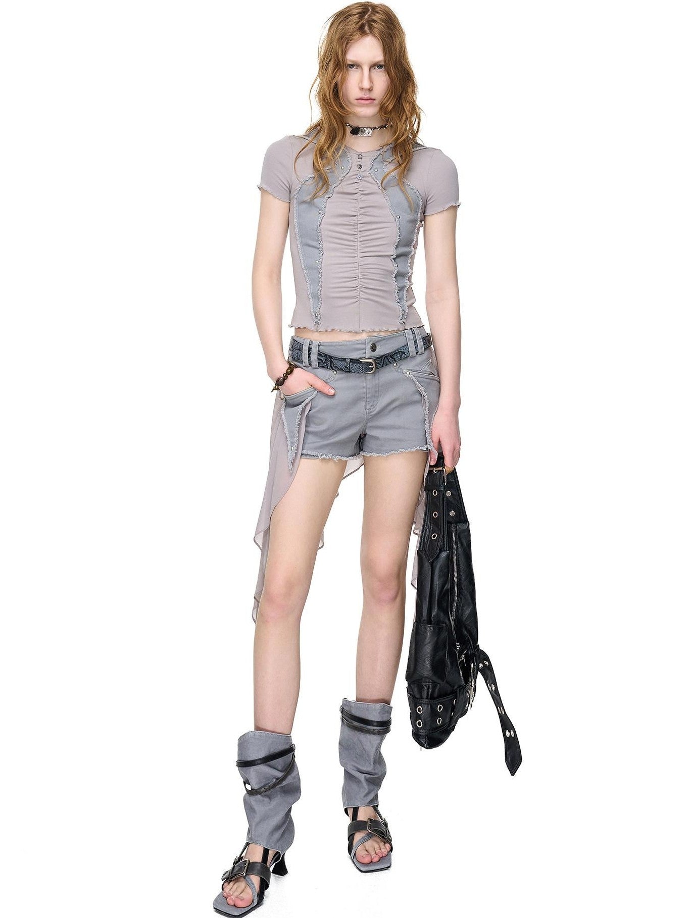 NORTH NODE Artistic Pleated Rivet Patchwork Women&