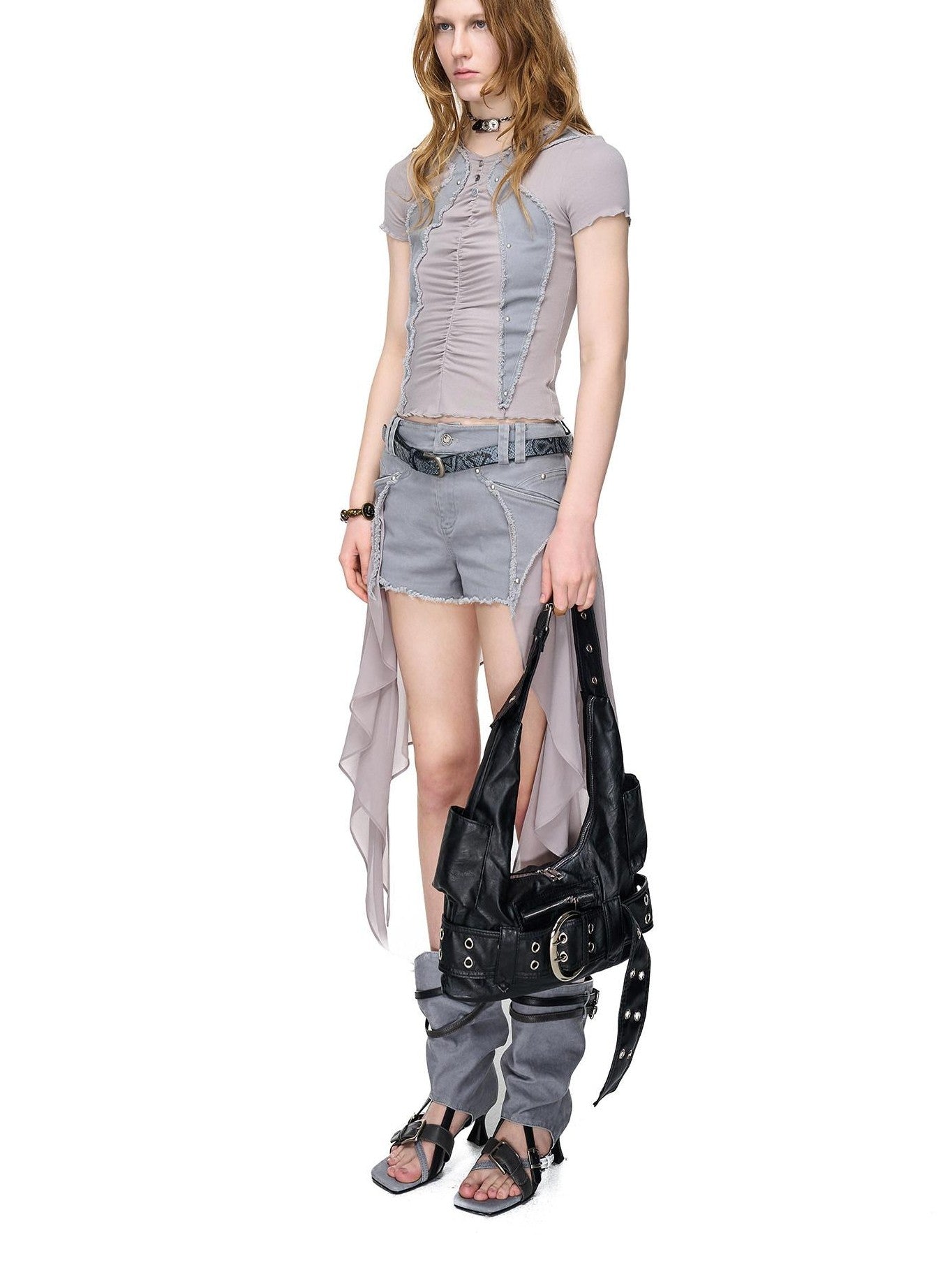 NORTH NODE Artistic Pleated Rivet Patchwork Women&