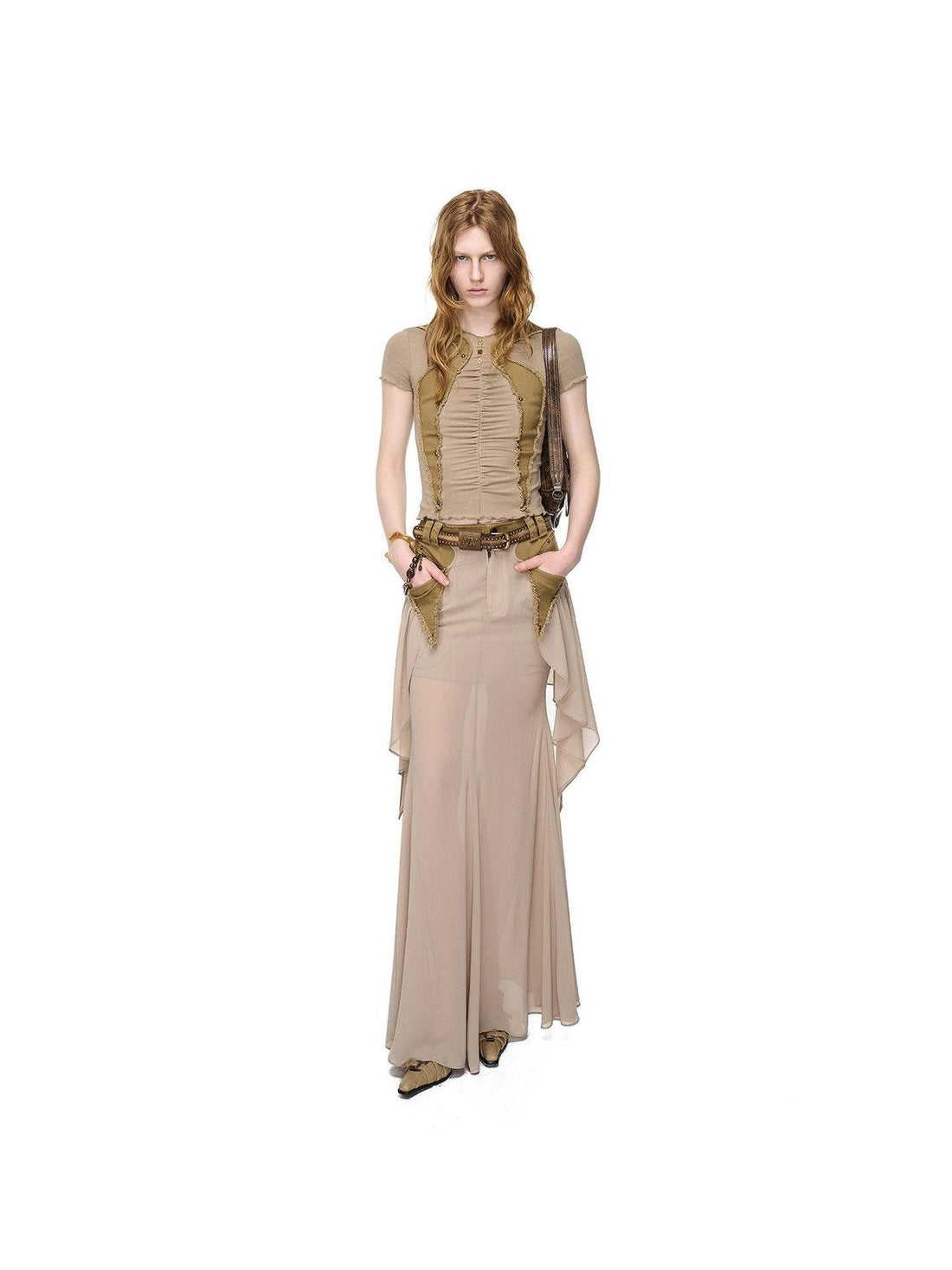 NORTH NODE Artistic Pleated Rivet Patchwork Women&