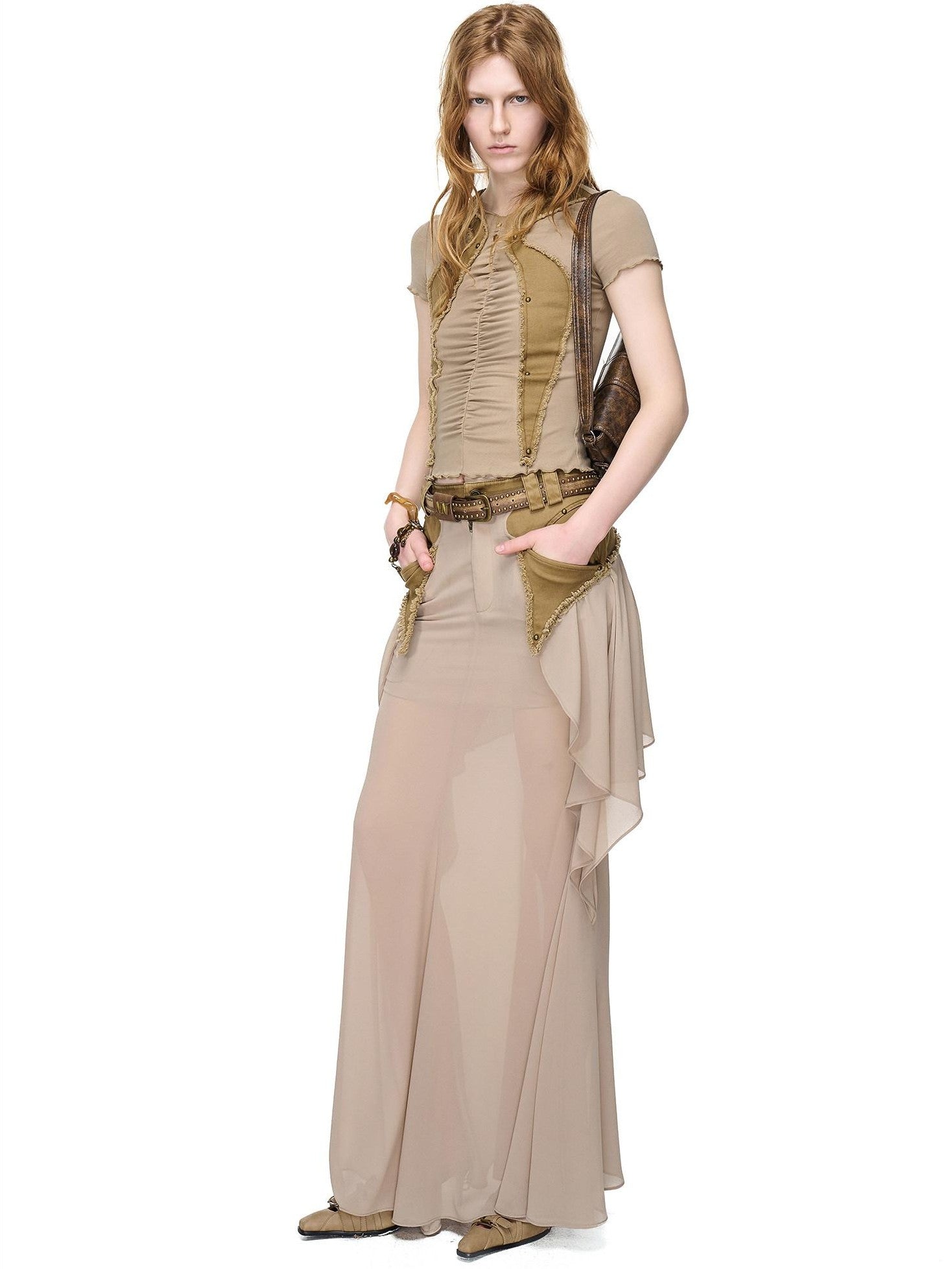 NORTH NODE Artistic Pleated Rivet Patchwork Women&