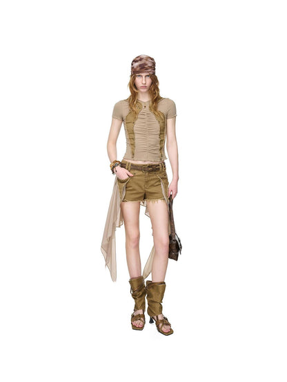 NORTH NODE Artistic Pleated Rivet Patchwork Women&