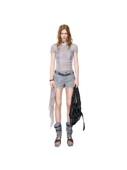 NORTH NODE Artistic Pleated Rivet Patchwork Women&