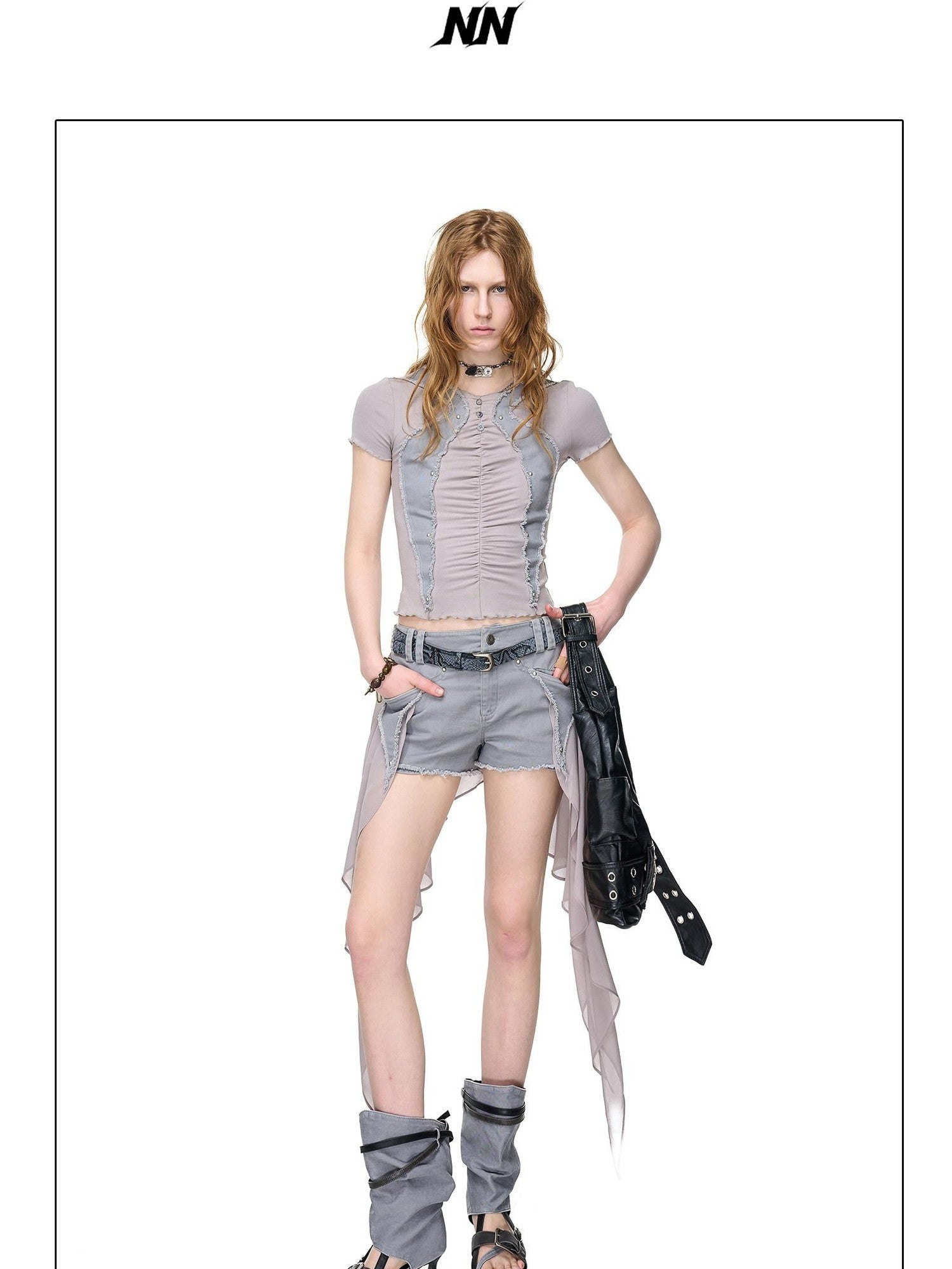 NORTH NODE Artistic Pleated Rivet Patchwork Women&