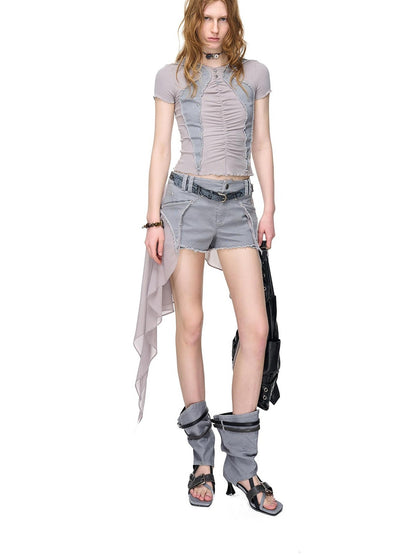 NORTH NODE Artistic Pleated Rivet Patchwork Women&