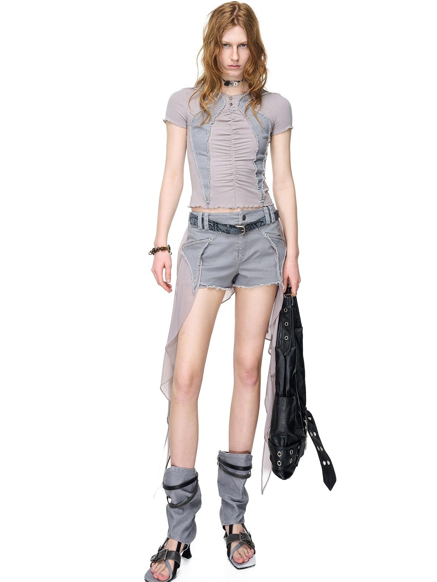 NORTH NODE Artistic Pleated Rivet Patchwork Women&