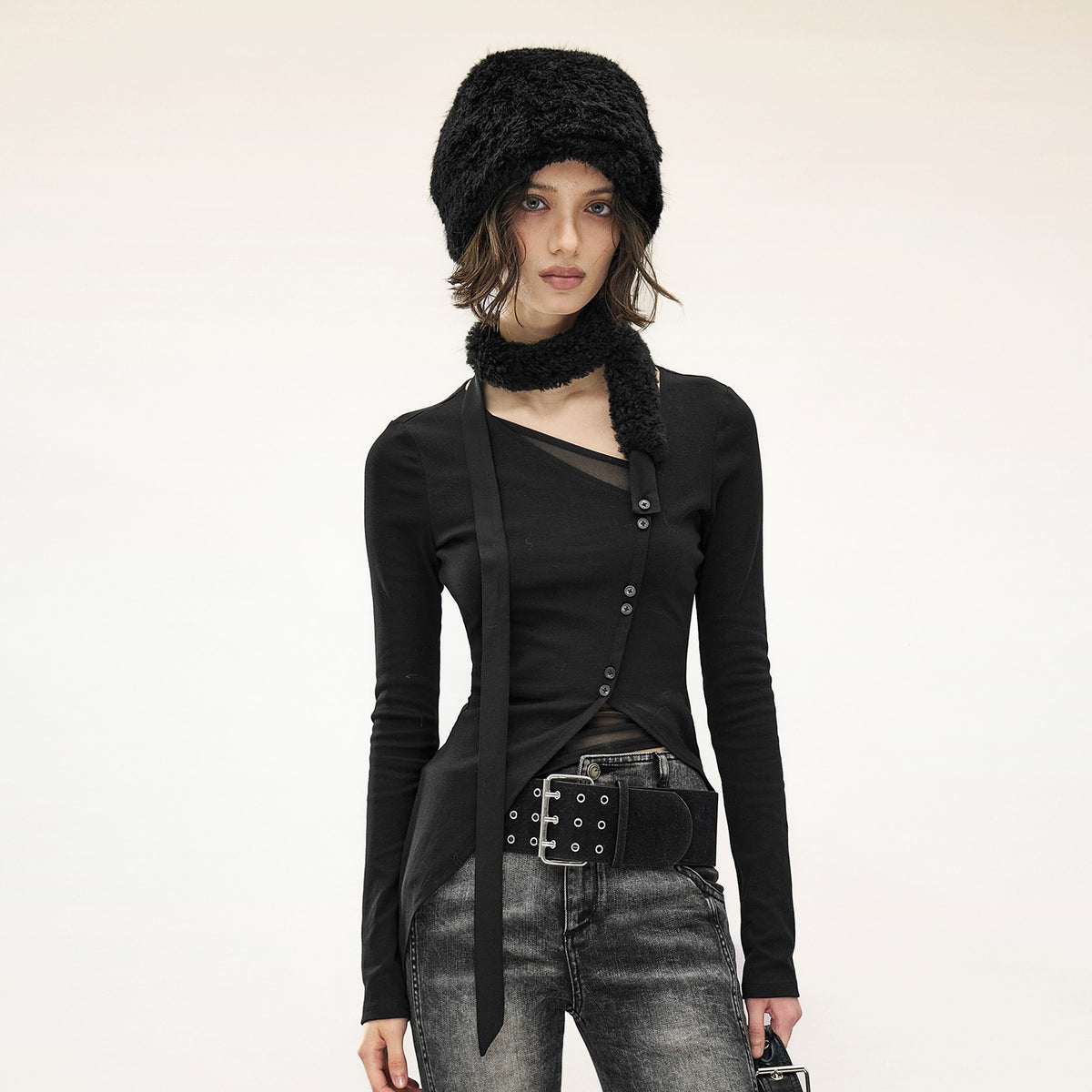 NORTH_NODE_Asymmetric_Button_Slant_Neck_High_Stretch_Cotton_Women&
