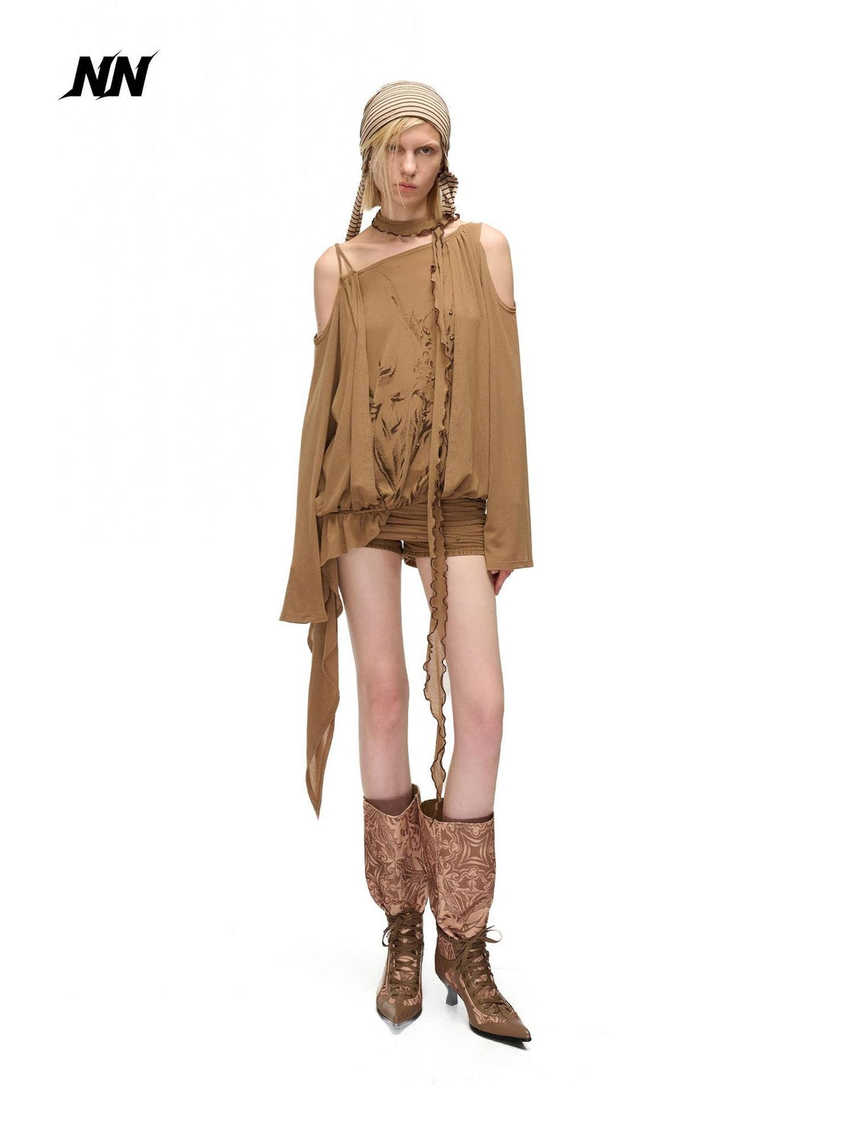 NORTH NODE Asymmetric Fragment Print Loose Stretch Women&