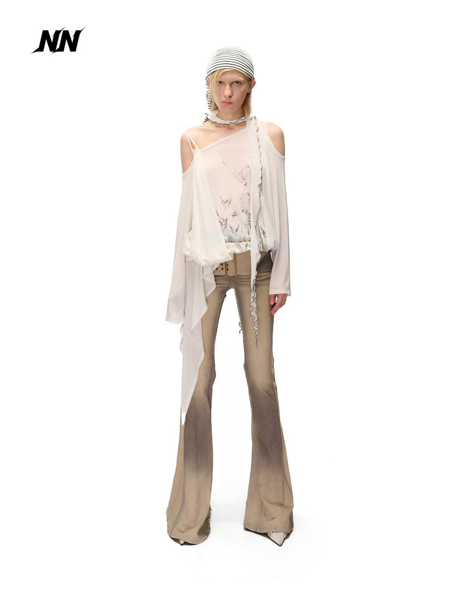 NORTH NODE Asymmetric Fragment Print Loose Stretch Women&