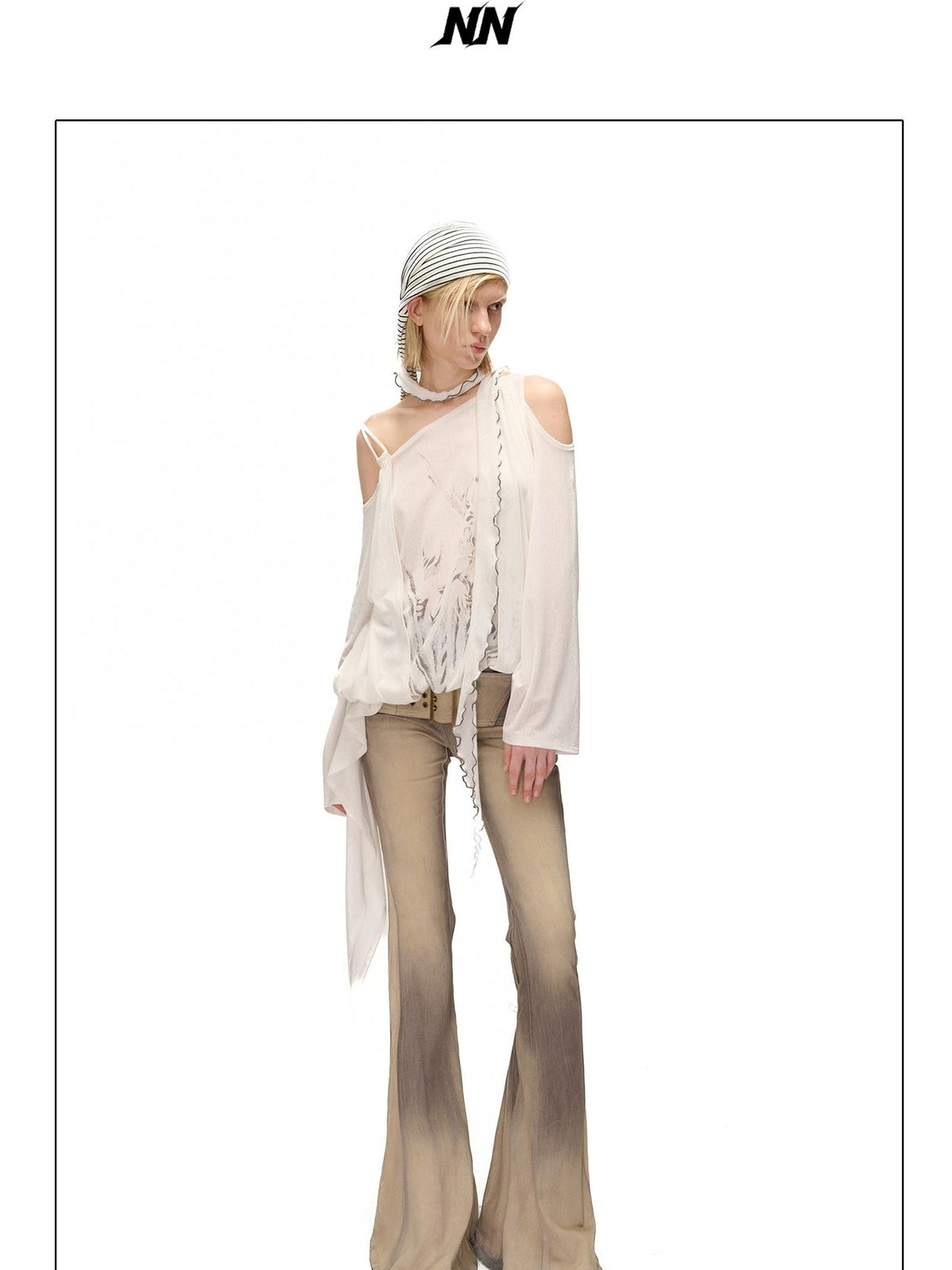 NORTH NODE Asymmetric Fragment Print Loose Stretch Women&