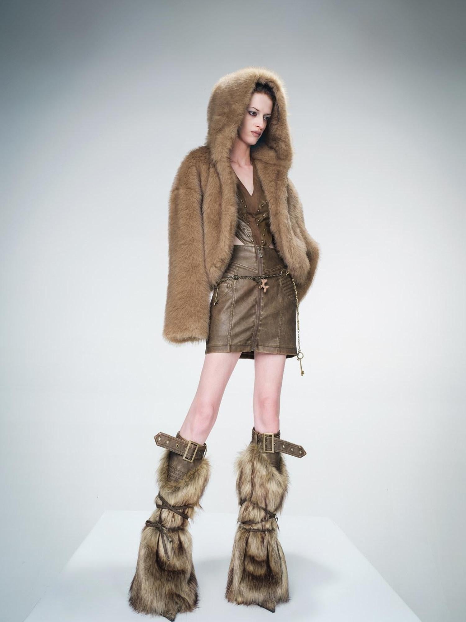 NORTH NODE Asymmetric Hooded Crystal Fleece Lined Loose Women&