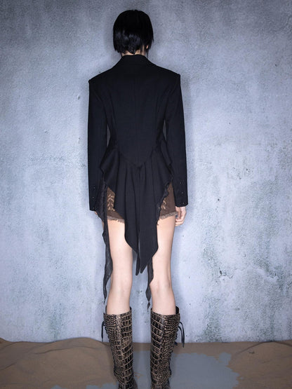 NORTH NODE Asymmetric Irregular Ruffle Mixed Fabric Patchwork Women&