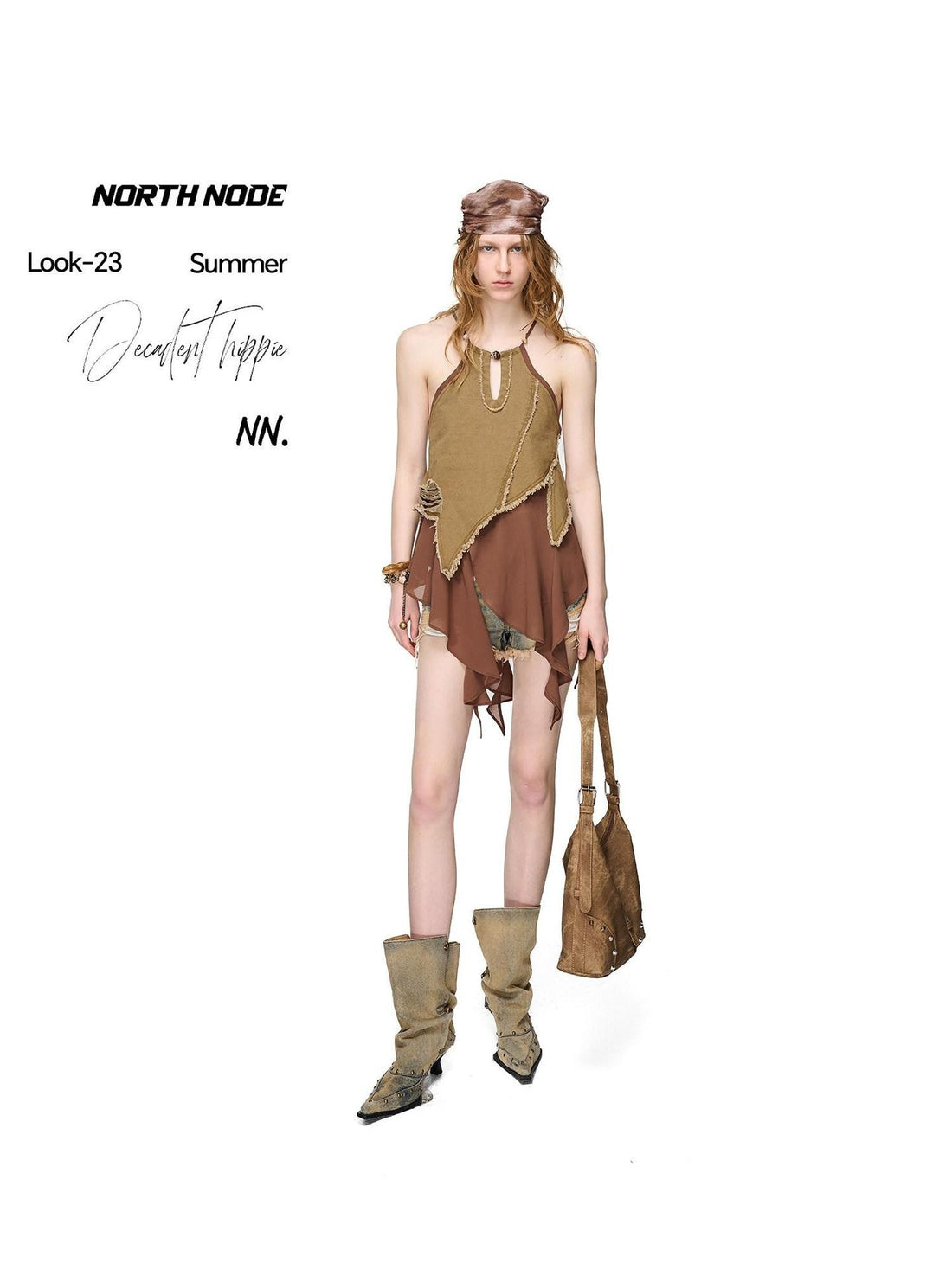 NORTH NODE Asymmetric Patchwork Distressed Beaded Women&