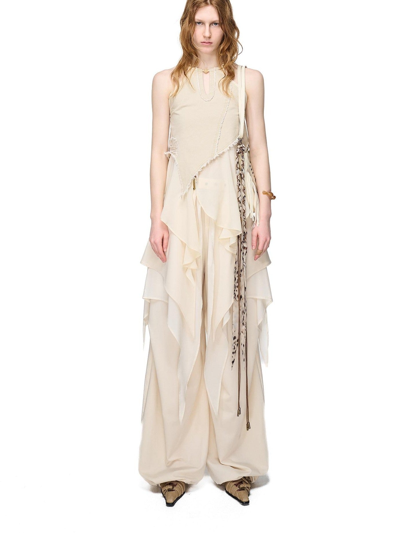 NORTH NODE Asymmetric Patchwork Distressed Beaded Women&