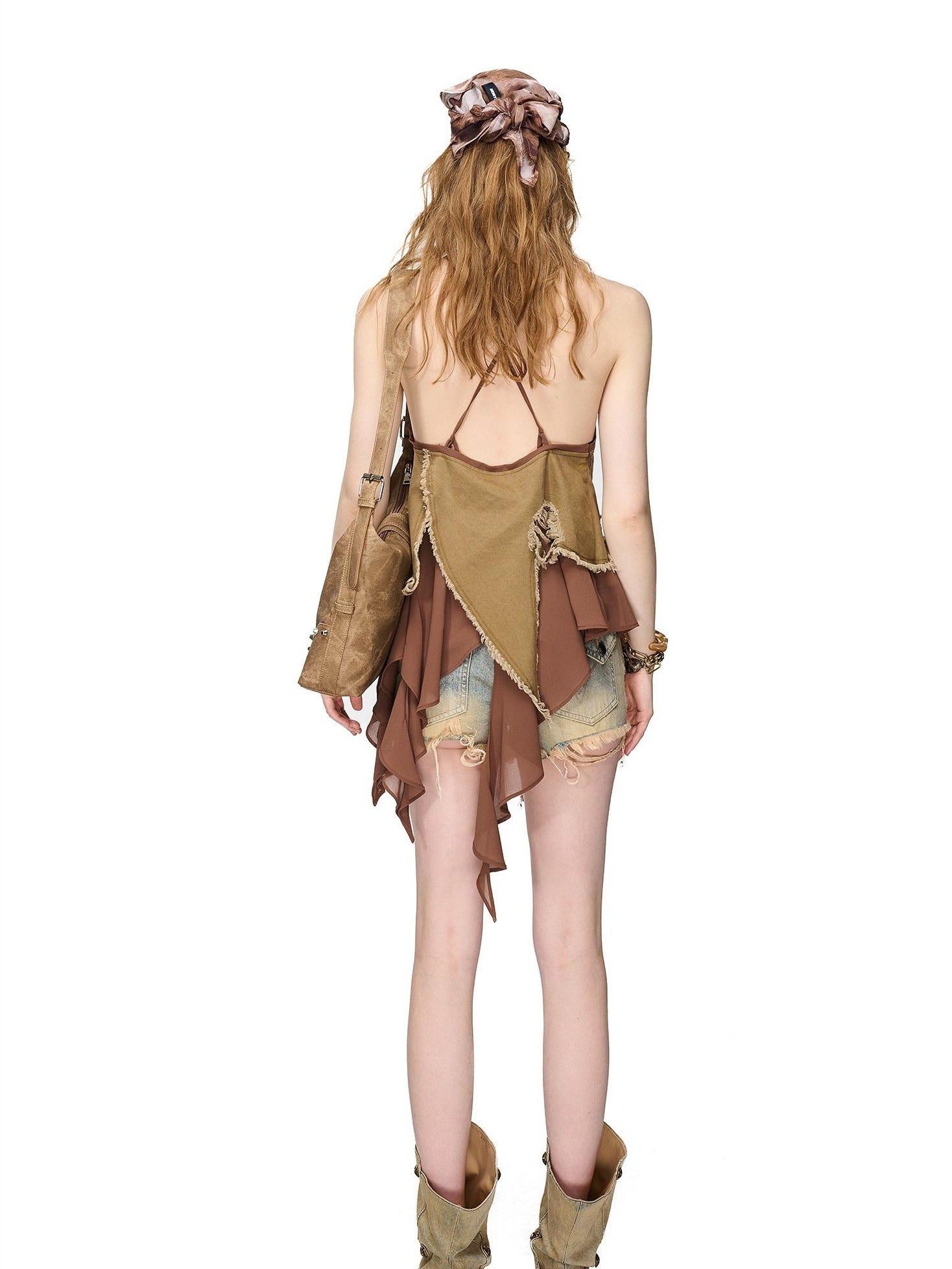NORTH NODE Asymmetric Patchwork Distressed Beaded Women&