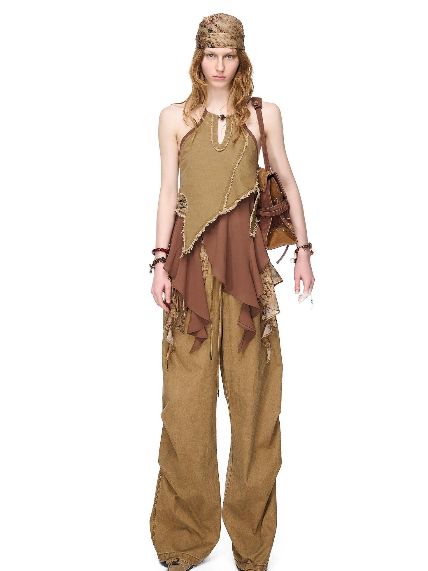 NORTH NODE Asymmetric Patchwork Distressed Beaded Women&