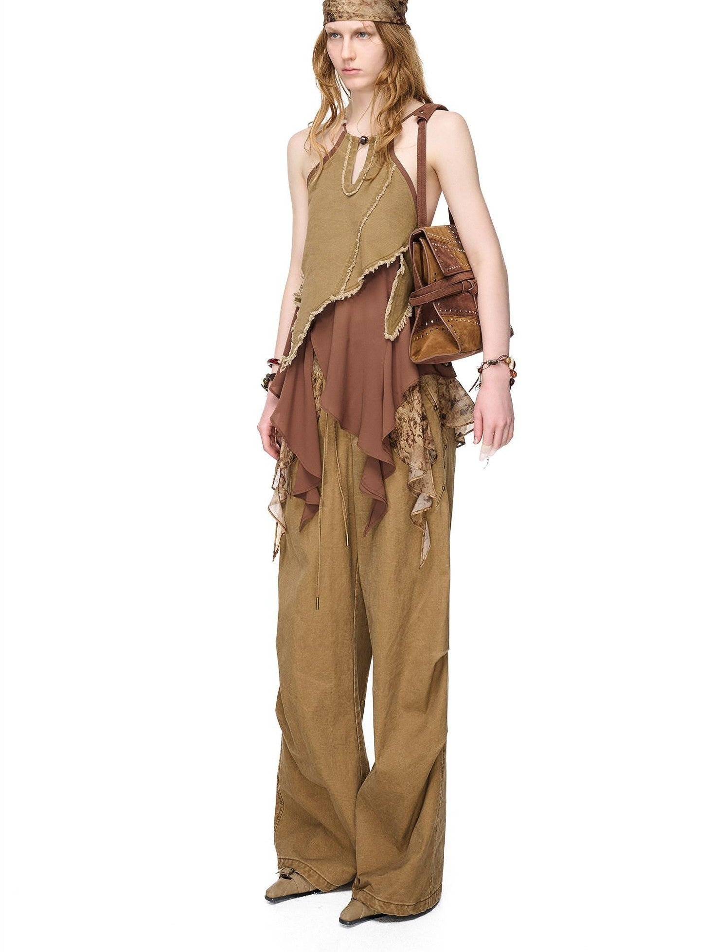 NORTH NODE Asymmetric Patchwork Distressed Beaded Women&