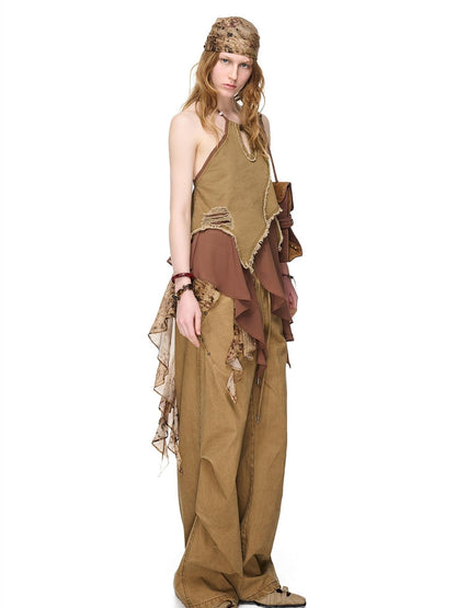 NORTH NODE Asymmetric Patchwork Distressed Beaded Women&